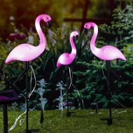 3 flamingos solar lights as ground spikes