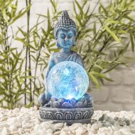 LED Solar Buddha mit Farbwechsel Solar Kugelleuchte aus Glas I Buddha-Deko Garten mit Crackle-Glaskugel und Licht