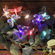 LED Solar Lichterkette 24 Schmetterlinge 7 M Außen I Lichterkette Wetterfest I Bunte leuchtende LED Schmetterling-Girlande mit Solarmodul I Leuchtfalter LED-Solar-Kette