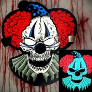 Stimmgesteuerter Böser Diabolischer Zirkusclown mit Halskrause leuchtet I Clown Masken Grusel Faschingsmaske mit Licht I Halloween Party Maske
